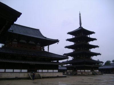 Pagoda of the Horyuji temple in Nara, Japan. The oldest wooden building in the world is here.