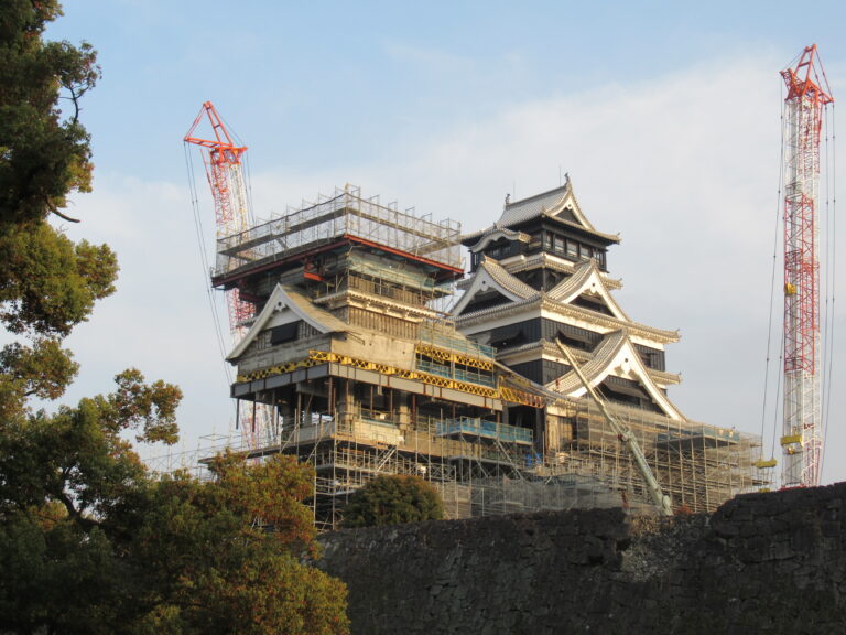 Kumamoto Castle in Kyushu, Japan under restoration