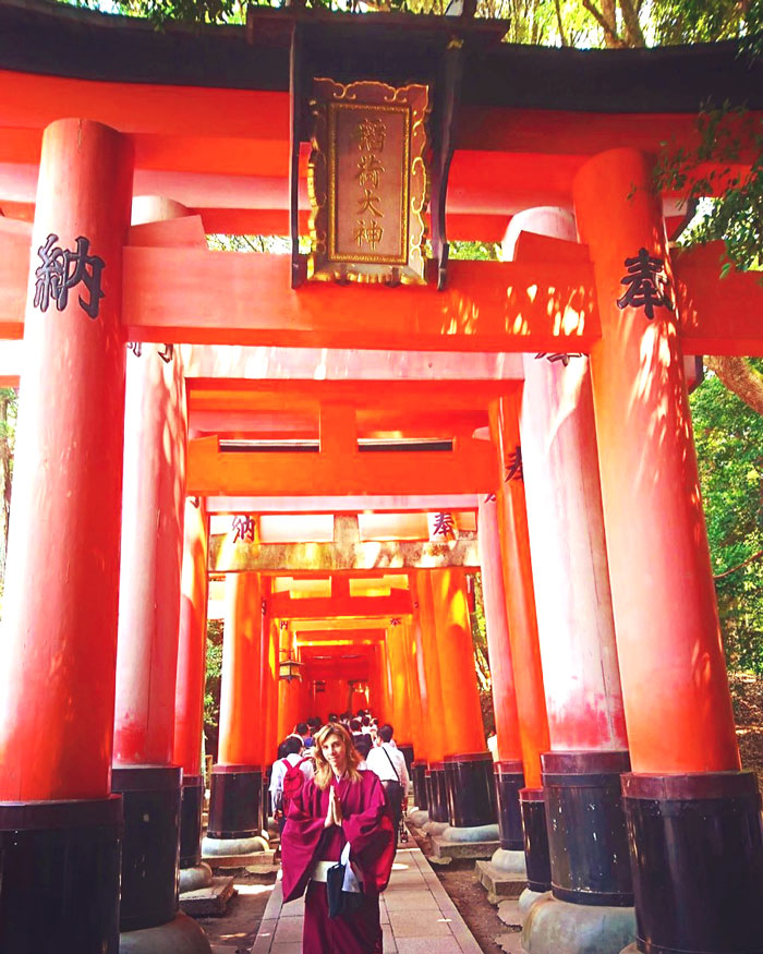 Red torii gates in the Fushimi Inari Taisha shrine in Kyoto, Japan