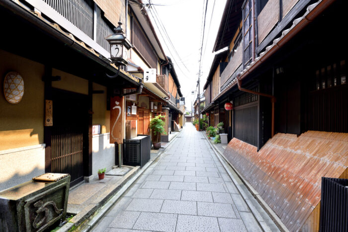 A traditional district with machiya traditional houses in Kyoto