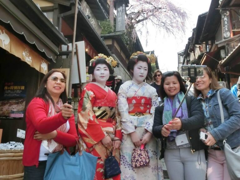 Women dressed like geisha in Kyoto, Japan. Geisha are the traditional entertainers of Japan.