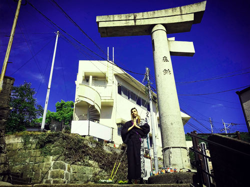 One-legged torii gate of the Sanno sanctuary in Nagasaki, Japan
