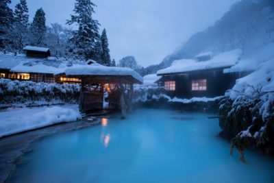 Nyuto Onsen hot spring resort in winter in Akita, Japan