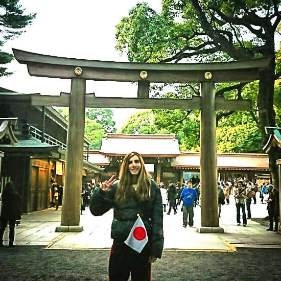 Guide in front of the Meiji Shrine in Tokyo, Japan