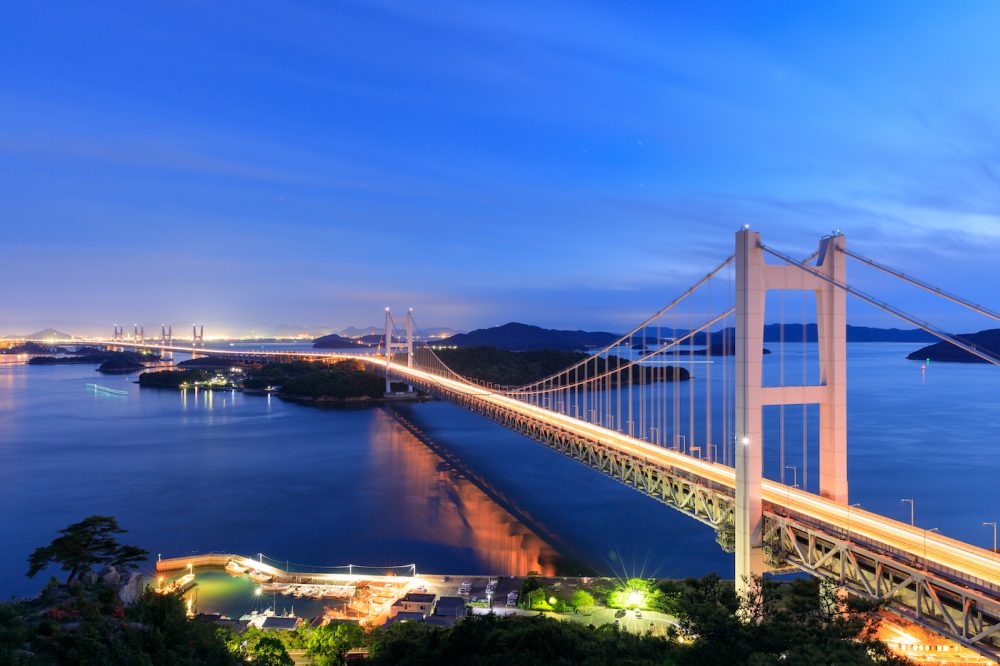 The Great Seto Bridge (Seto Ohashi) by night in Japan