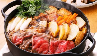 Sukiyaki, a Japanese hot pot meat dish