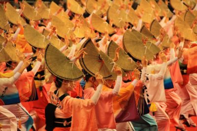 Female dancers at the Awa Odori dance Festival in Tokushima, Shikoku, Japan