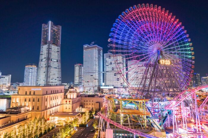 Minato Mirai ferris wheel by night in Yokohama, Japan