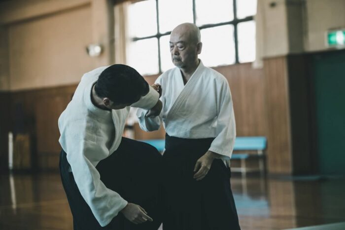 Two Aikido martial artists in Japan