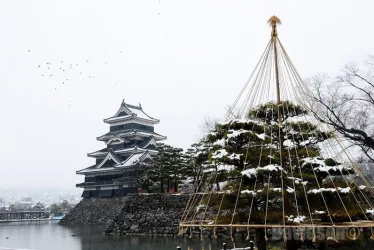 Matsumoto Castle with snow during winter in Japan