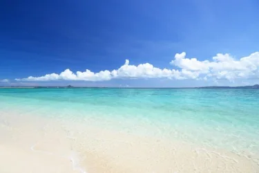Clear ocean and white beach in Okinawa, Japan