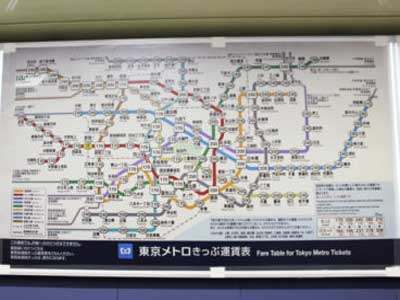 A complicated-looking public transportation map in Tokyo, Japan. Read our How to use the train and metro in Japan guide to prepare your trip!