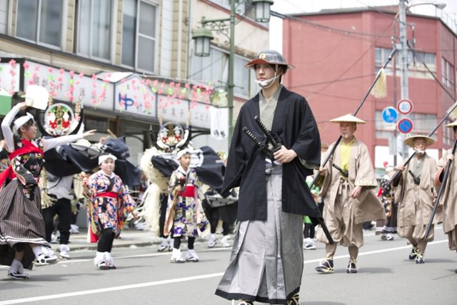 A man dressed as a samurai in a parade in Tono, Japan