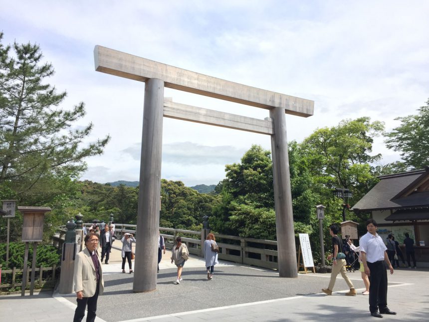 Torii gate of the Ise Jingu shrine, the most important of shrines in Japan