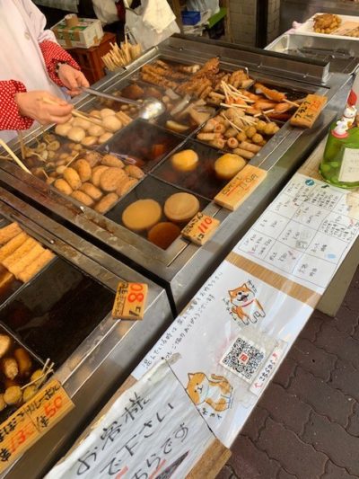 Traditional Japanese snack oden in Sunamachi Ginza, Tokyo