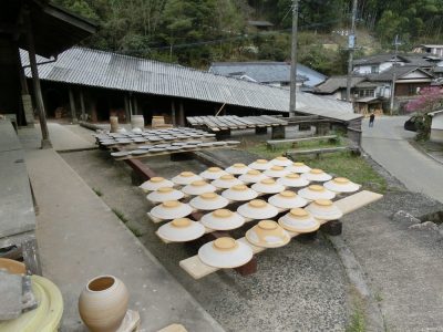 Japanese pottery drying outside in Onta, Oita, Kyushu, Japan
