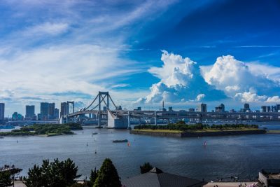 View of Rainbow Bridge in Odaiba, where the Tokyo Olympics will be held in 2021