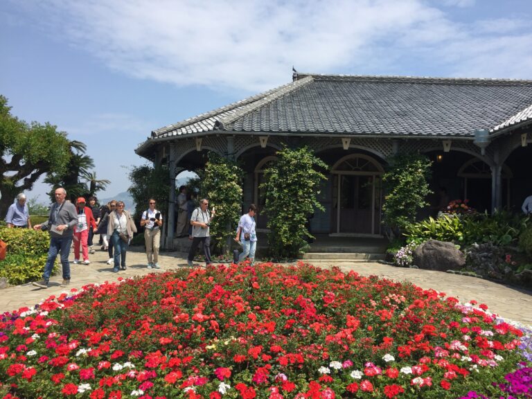 Red blooming flowers in Glover Garden, Nagasaki