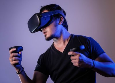 Man playing VR game