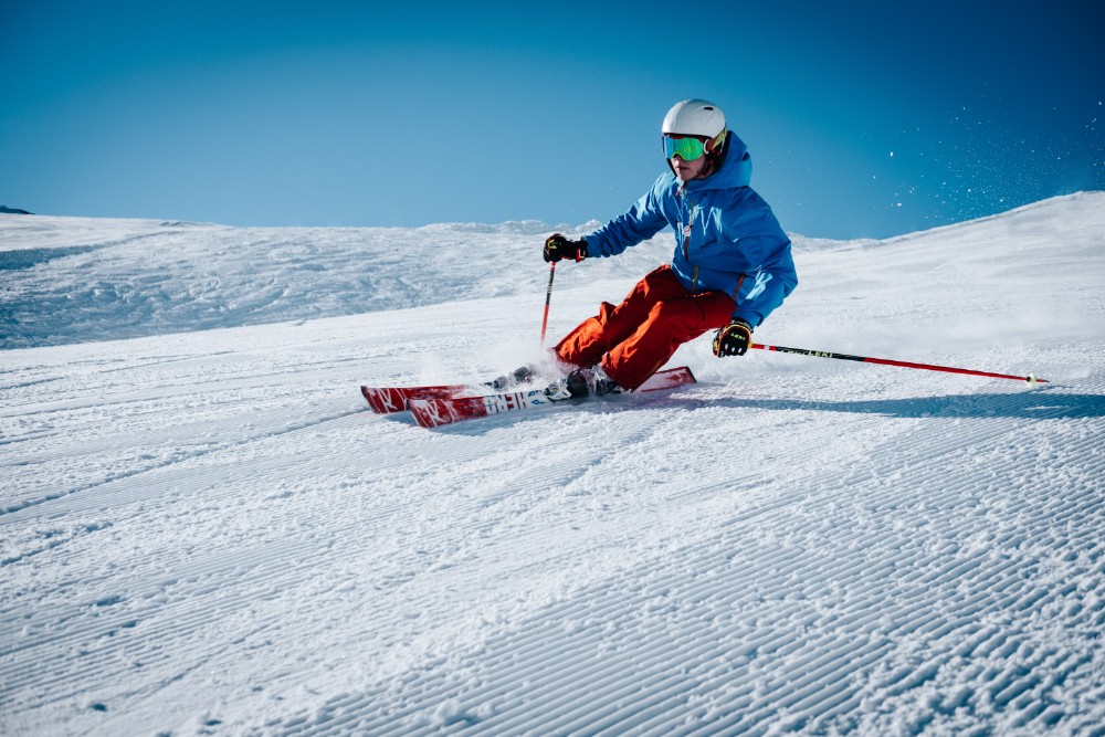 Man skiing alone