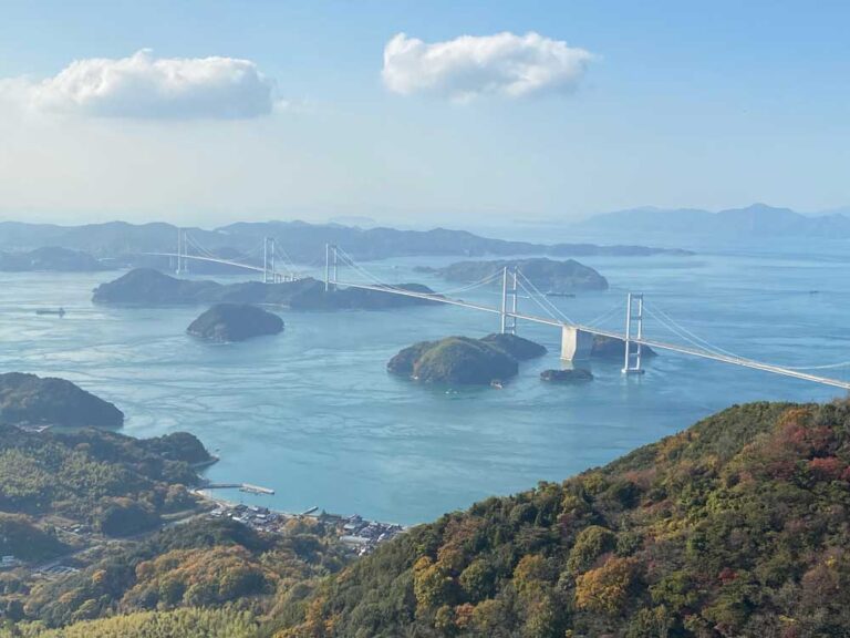 view of the sea on the shimanami kaido cycling road in japan