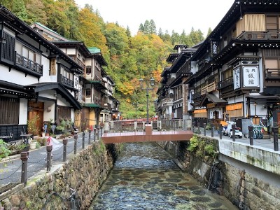 Picturesque view of Ginzan Onsen resort in Yamagata, Japan