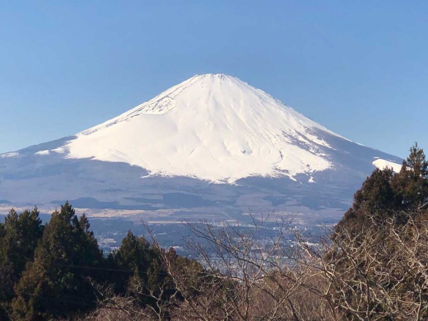 Mt Fuji view in winter with large snowcap