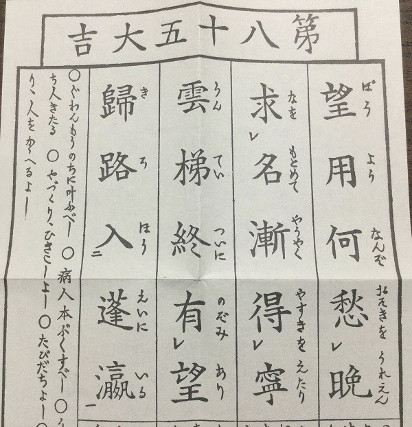 Omikuji fortune telling paper in Japan