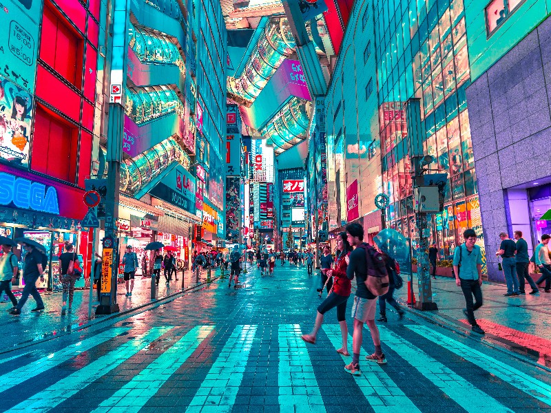 Urban nightscape in Tokyo, Japan