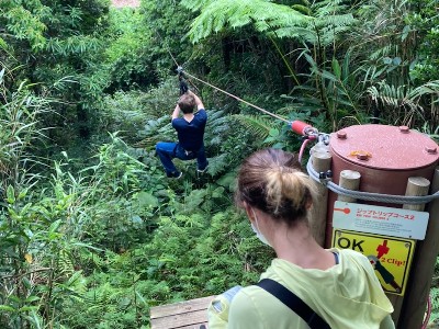 Active ziplining in Forest Adventure Onna, Okinawa, Japan