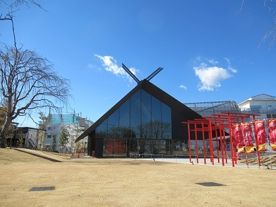 Modern looking Musashino Reiwa Shrine in Saitama, Japan (designed by Kengo Kuma)