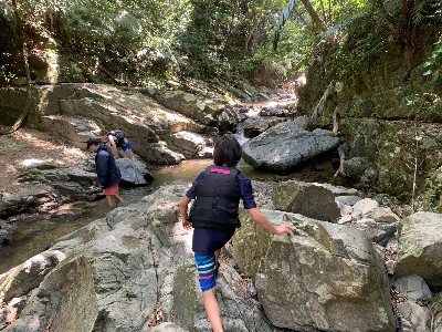 River hike to the Tataki Waterfall in Okinawa, Japan