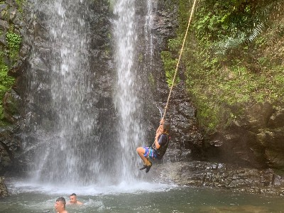 Tarzan sling at Tataki waterfall in Okinawa Main Island, Japan