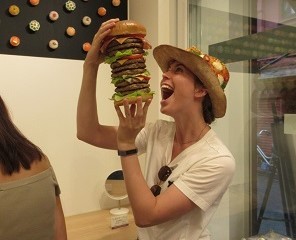 "Pizza Hat" and a hamburger