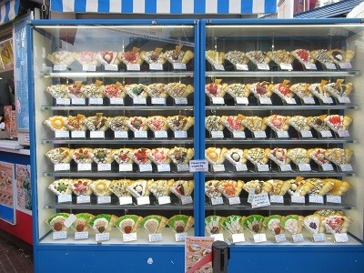 Plastic food samples at a Tokyo crepe shop