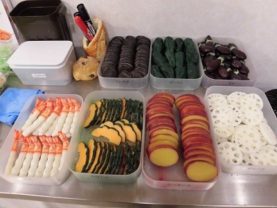 Tempura ingredients in a plastic food sample workshop in Japan