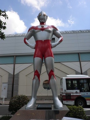 Utraman statue from the series at Soshigaya-Okura Station in Japan