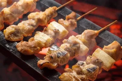 Yakitori grilled chicken skewers in Japan