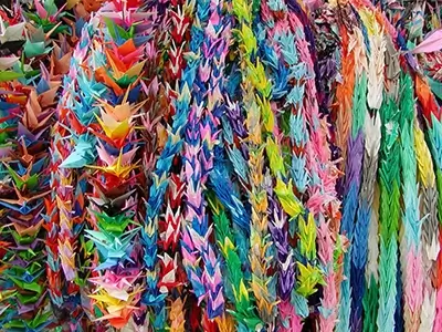 Colorful origami cranes in Hiroshima, Japan