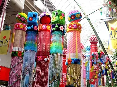 Colorful decorations for the Tanabata Festival in Sendai, Miyagi, Japan